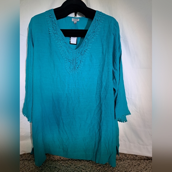 Avenue plus size 22/24 aqua crochet trim tunic - Picture 7 of 14